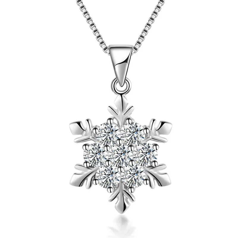 

YH-ZL 925 Sterling Silver Snowflake Zircon Pendant Necklace For Women Christmas Gifts
