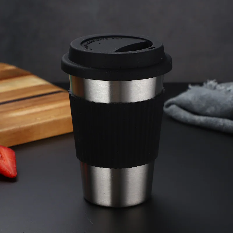 Нержавеющая сталь кружки кофейные с синиконовая крышка Стакан Кружка Кофе Non-slip
