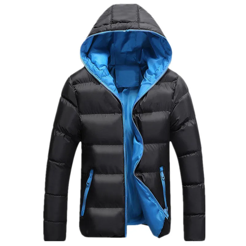 Black Blue FGKKS мужские теплые парки зимние ветрозащитные альпинистские пальто мужские однотонные модные толстые с капюшоном удобные парки - Цвет: Black Blue
