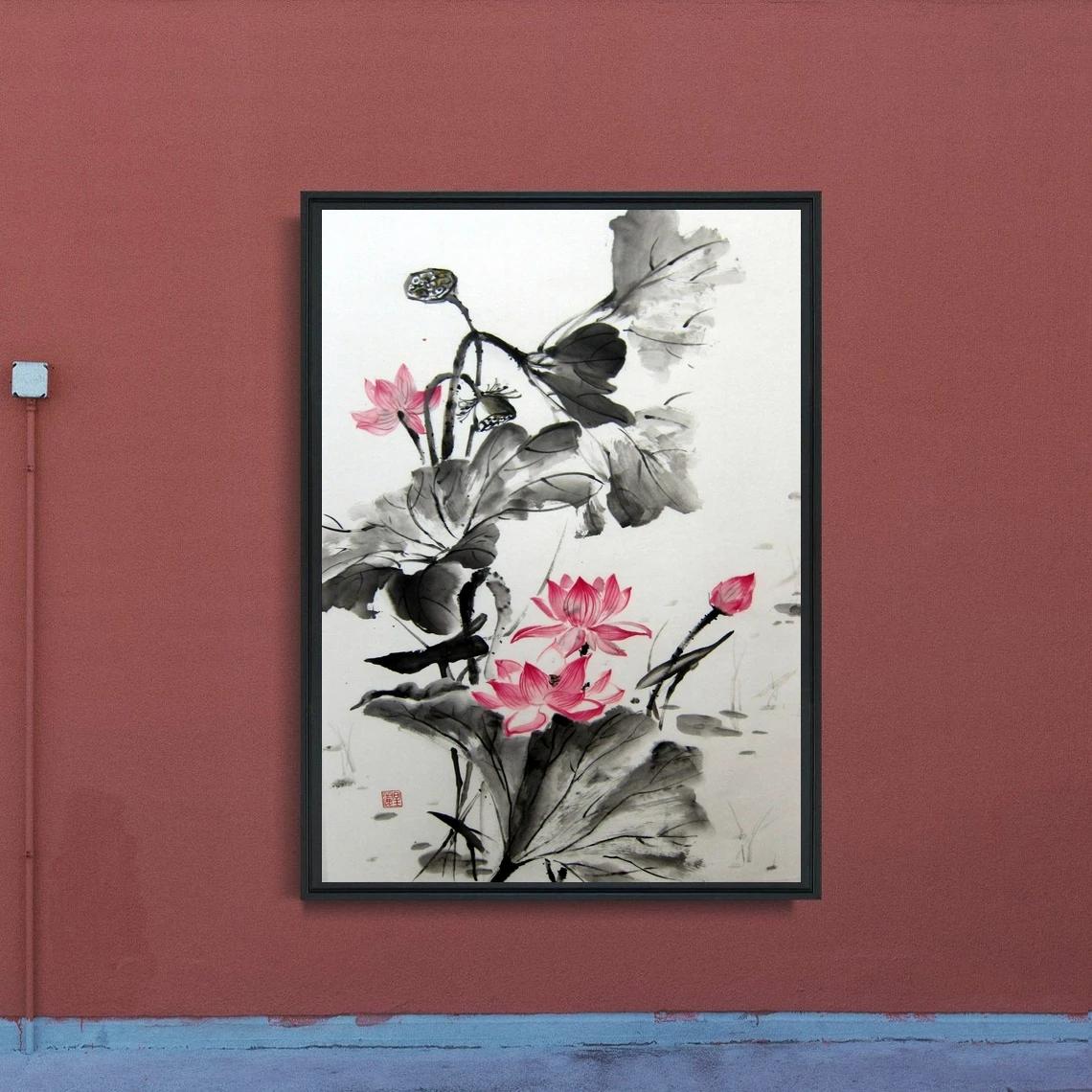 

Китайская чернильная живопись, Постер лотоса, художественный минимализм, холст, постер, печать, украшение для дома (без рамки)