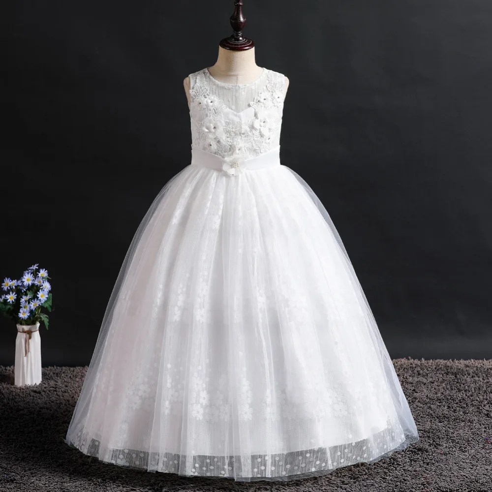 Wedding Party Dress for Girls Lace First feast princess Long Dress New Exchange Dress Ball Beauty Sexy Shoulder Dress