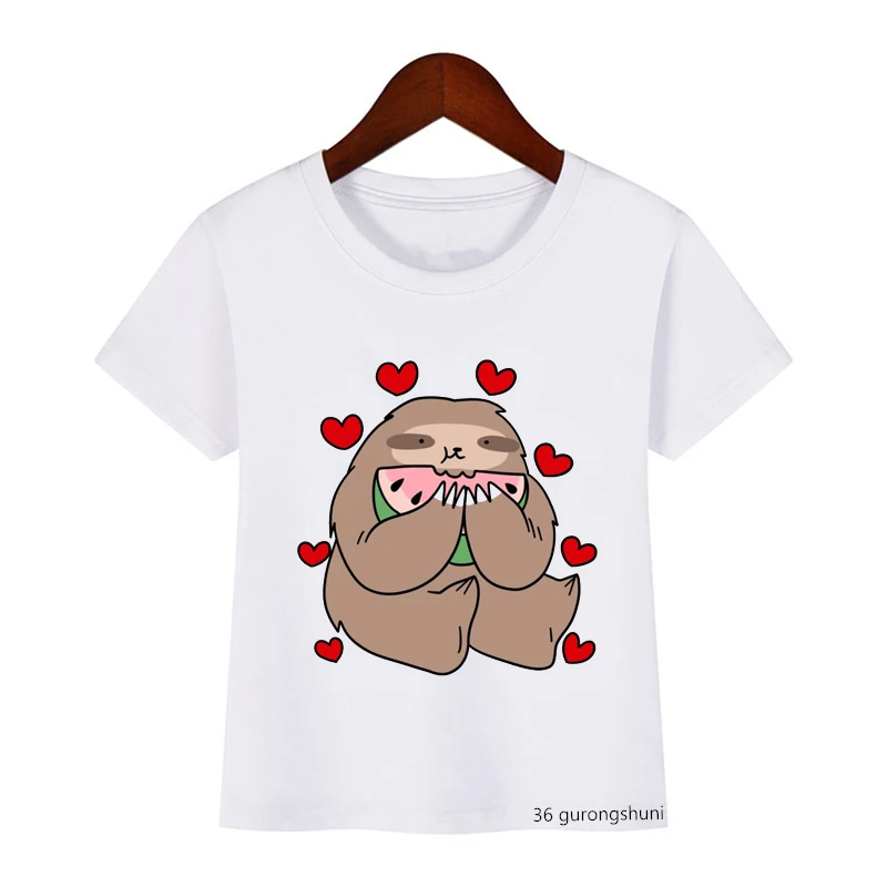 

Funny boys t-shirt cute monkey eating watermelon cartoon print girls t shirt summer kids short-sleeved children's clothing tops