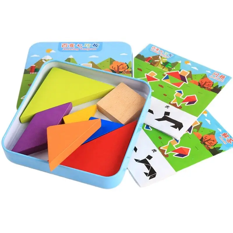 Деревянная головоломка Tangram из 7 частей красочные квадратные игры IQ
