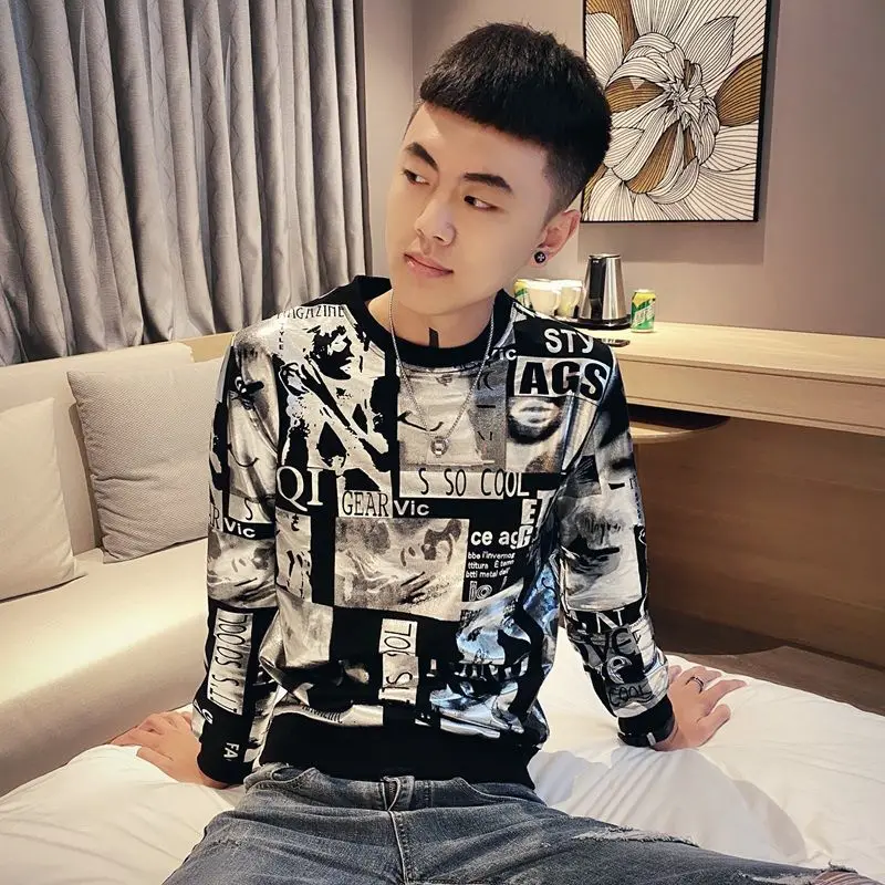 Мужской бархатный жилет брендовая футболка с длинным рукавом круглым вырезом