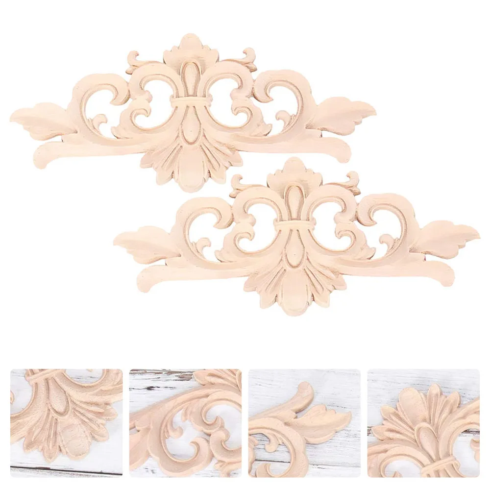 

2pcs Wood Carved Onlay Unpainted Frame Wooden Carving Applique Furniture Decal