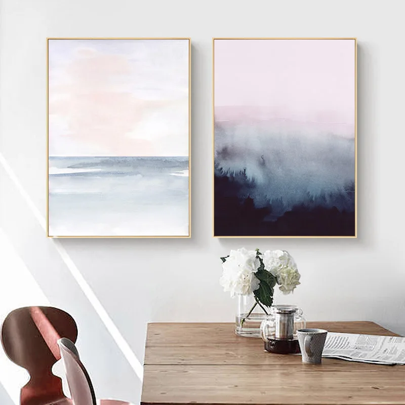 

Water color Forest Abstract Canvas Poster Nordic Landscape Wall Art Print Painting Decoration Picture Scandinavian Home Decor