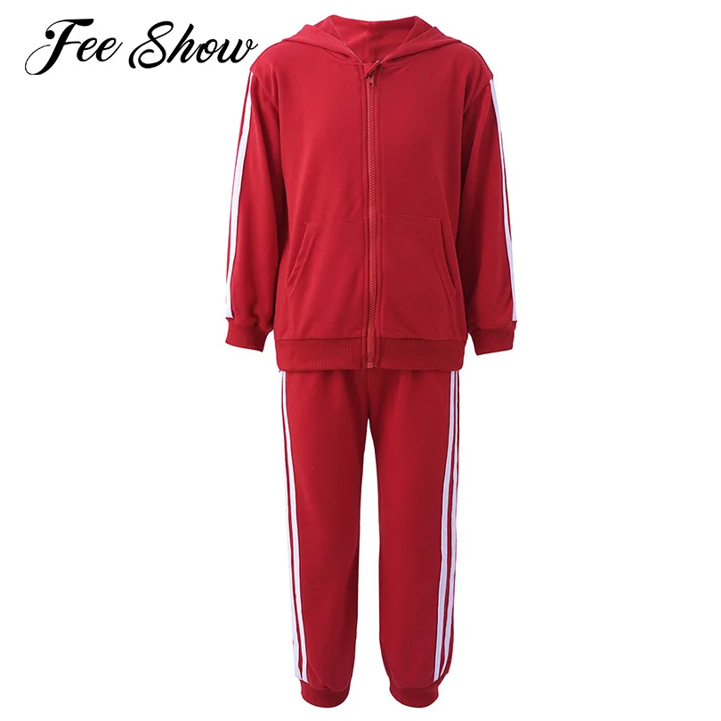 

Спортивный костюм для мальчиков, свитшот с капюшоном и карманами спереди, на молнии, эластичные штаны, комплекты одежды на весну и осень