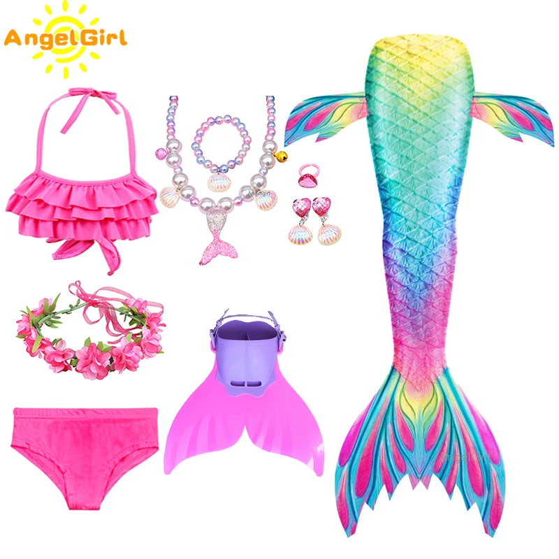 angelgirl 2021 kids mermaid tails bikini bathing children suit swimsuit with monofin for girls princess costume swimmable suit free global shipping