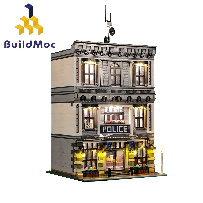 BuildMOC 21474 светодиодный город полицейский участок мотоцикл модель вертолета