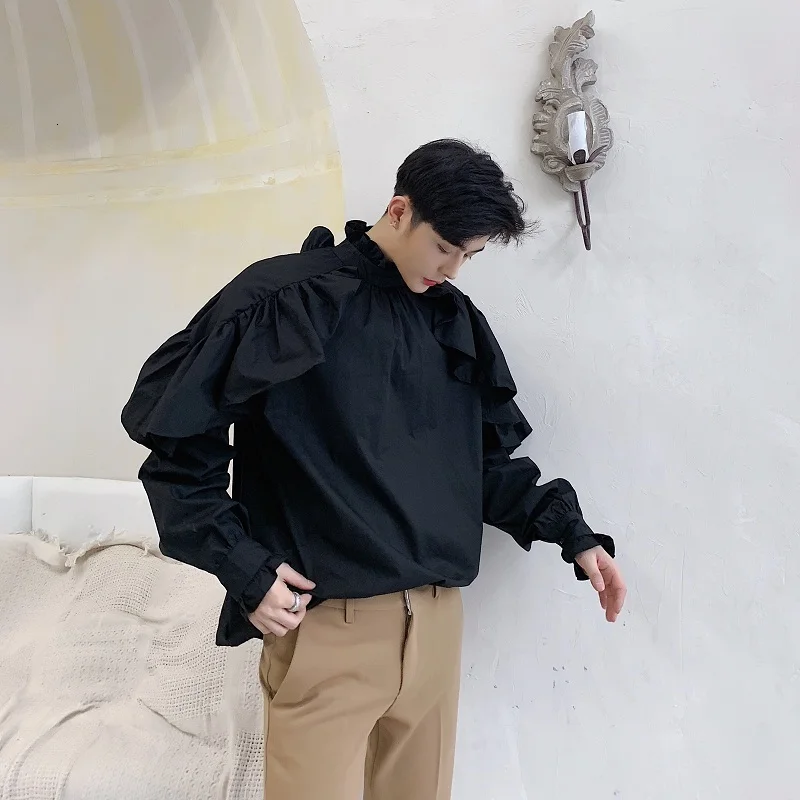 Мужская рубашка со стоячим воротником в готическом стиле панк стильная с длинным