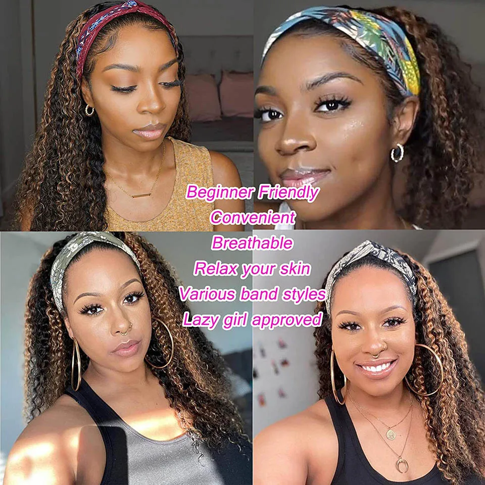 

Blackmoon Water Wave Headband Wig with bandeau cheveux femme Glueless Remy Human Hair Head band Wig for Women P4-30 Brown Color