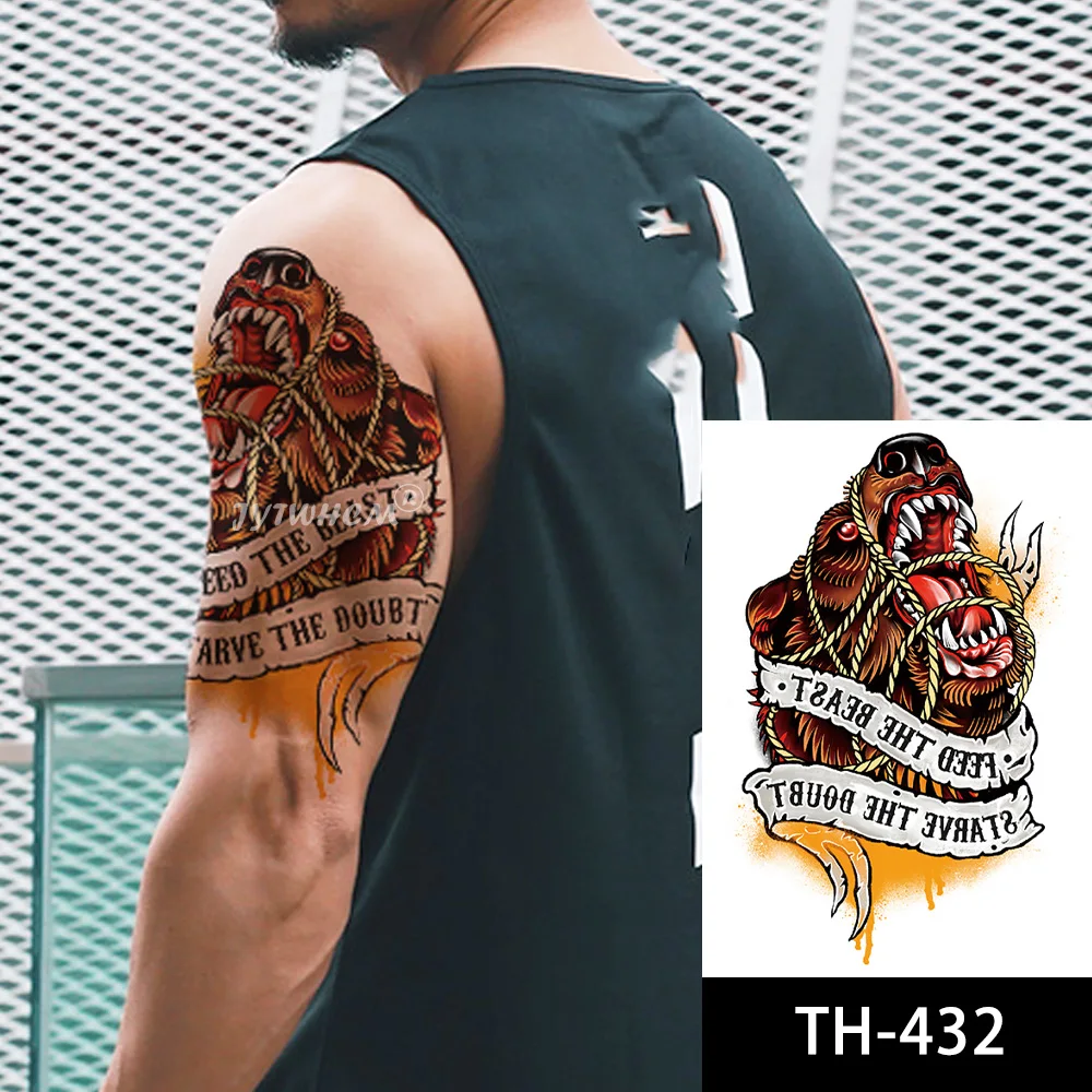 

Temporary Tattoo For Man Tiger Forest Lush Domineering Fake Tatoo Waterproof Realistic Flash Stickers Body Art Arm Waist Tattoos