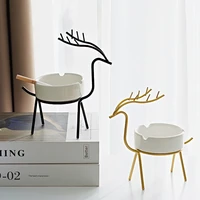 iron nordic style deer round ceramic ashtray creative personality ins modern home living room bedroom decoration art ornaments