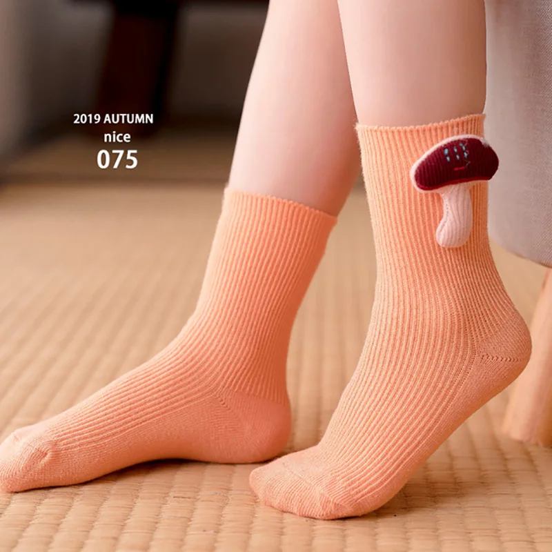 SLKMSWMDJ/милые носки с двойной иглой на осень и зиму Детские хлопковые однотонные
