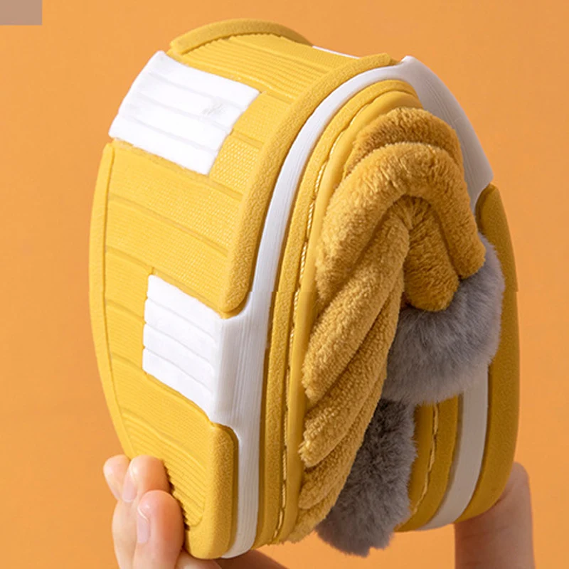 Winter Warm Cotton Slippers Women's Concise Stripe Plush Shoes for Men Indoor Bedroom Comfortable Women Couples Soft Home Shoe