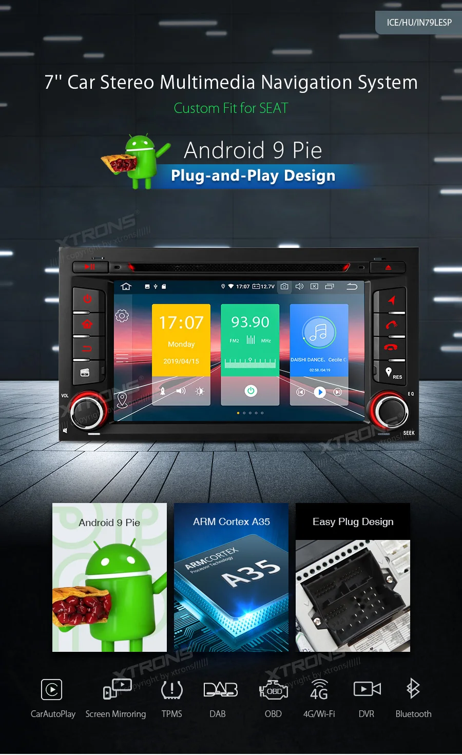 XTRONS " Android 9,0 радио автомобильный стерео умный мультимедийный dvd-плеер gps OBD wifi DVR для Seat Leon 2013