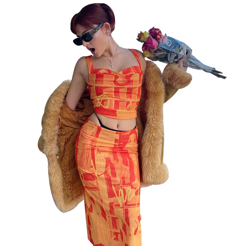 

Suit, Printed Skirt And Pleated Vest, Slim European And American Fashion, Spring And 2021