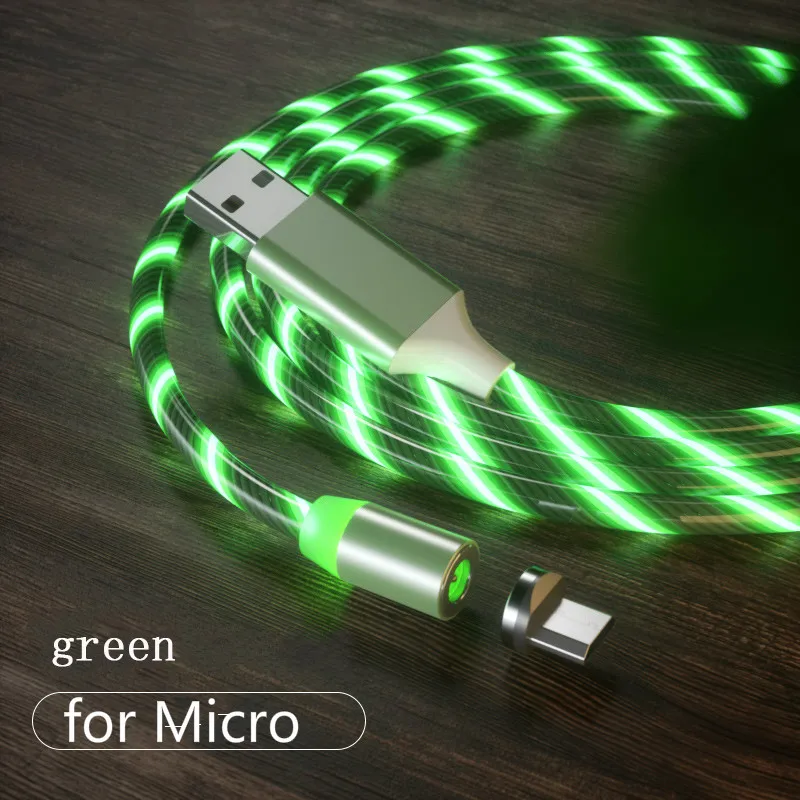 Green for Micro Светодиодный зарядный кабель с магнитным разъемом USB для Micro iphone type C, светящийся провод для передачи данных для iphone Samaung huawei Micro Kable - Цвет: Green for Micro