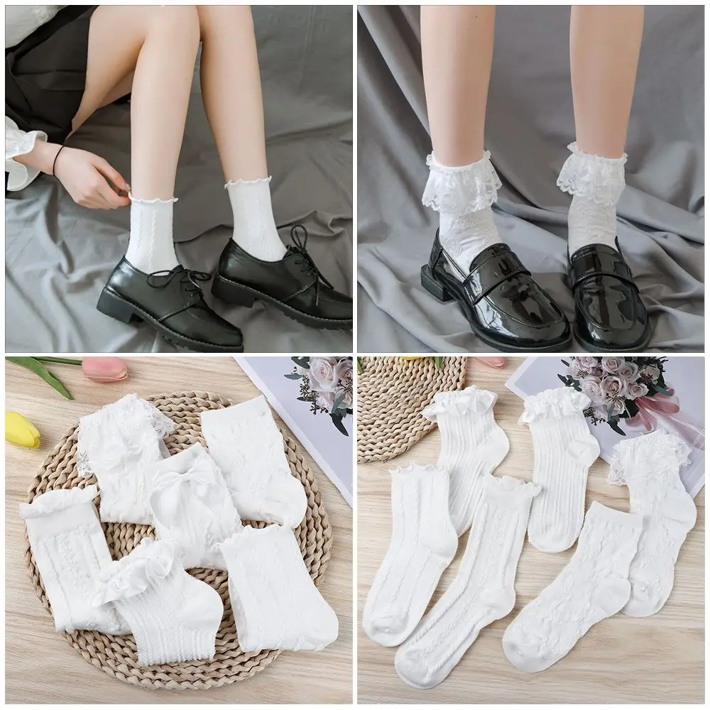 

Женские носки до щиколотки, женские носки из чистого хлопка в стиле "Лолита JK", женские белые кружевные носки