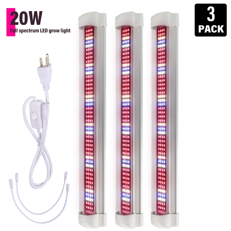 

3pcs 20W Full Spectrum LED Grow Light T8 Tube Plant Phytolamp Growing Lamp for for Indoor Plants Flowers Vegs Seeds Grow Tent