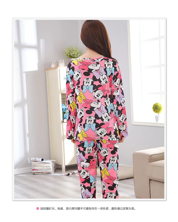 2021 Disney Mickey Mouse Women Pajamas Set Girl Spring Sleepwear Minnie Pijama Long Pyjamas Suit Female Mujer Clothing Nightwear | Детская
