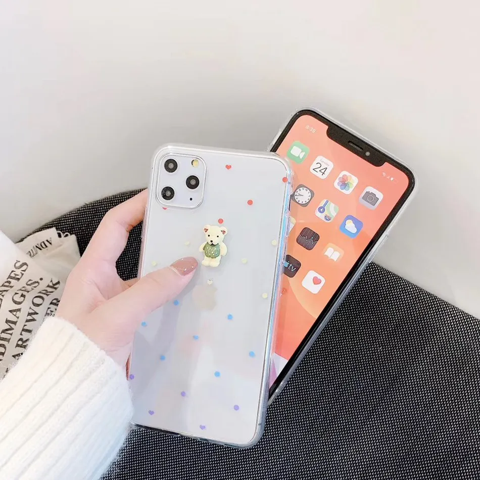 Защитный чехол для iPhone 11 Pro Max милый прозрачный силиконовый в горошек с милым