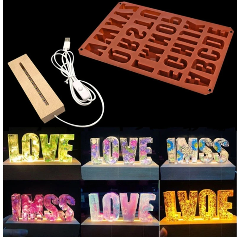 

Alphabet Resin Mold with LED Light Dispaly Base Letters Pendant Silicone Mould