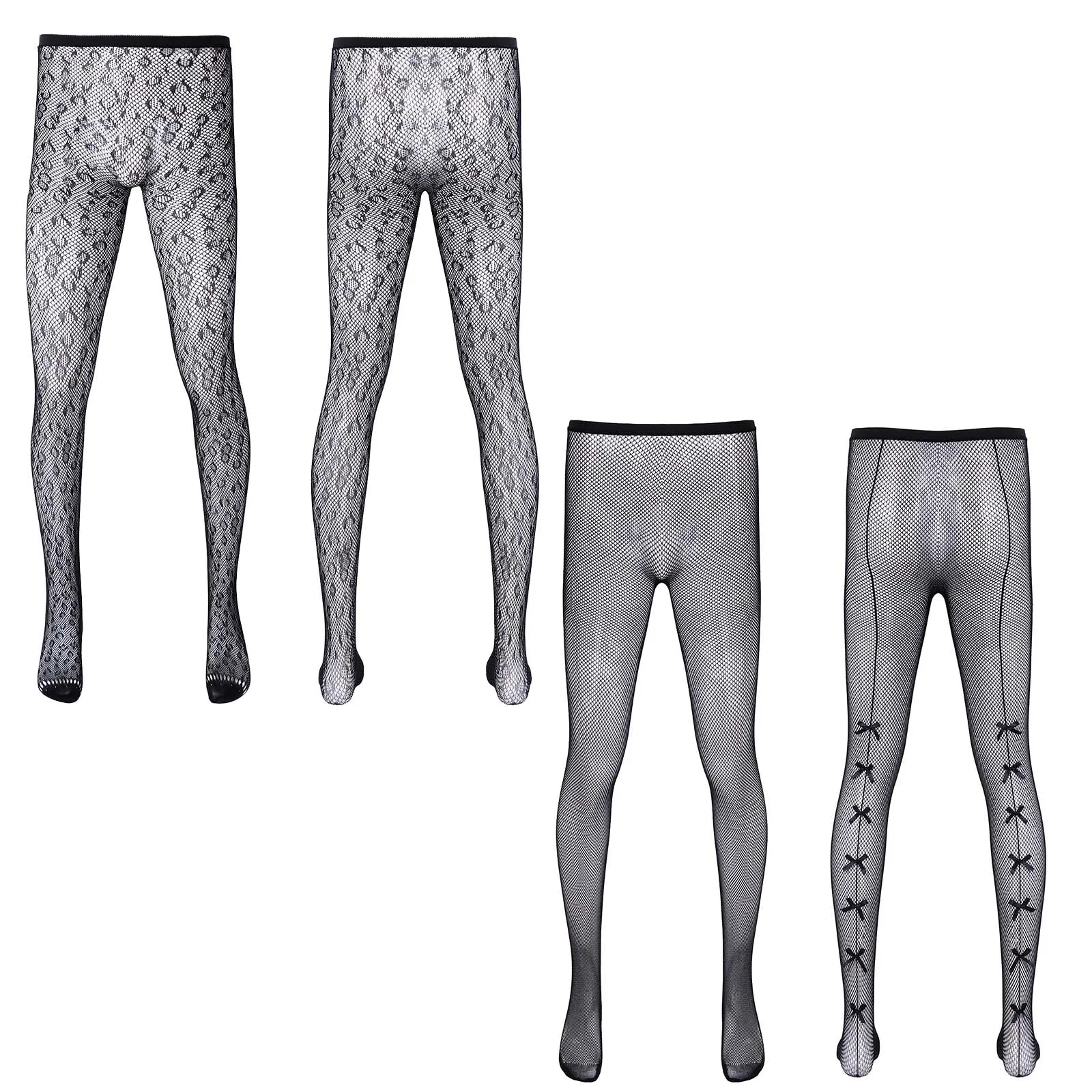 Для мужчин сексуальные чулки Высокие эластичные колготки прозрачная бантом