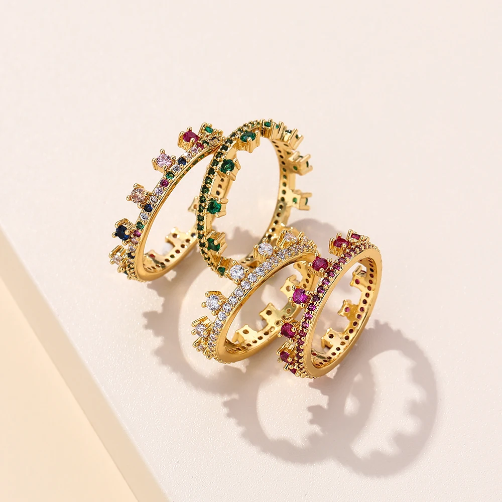 

2021 Top Quality New Luxury cz Ring Engagment Wedding Band Gold Color Rainbow cz Women Finger Jewelry