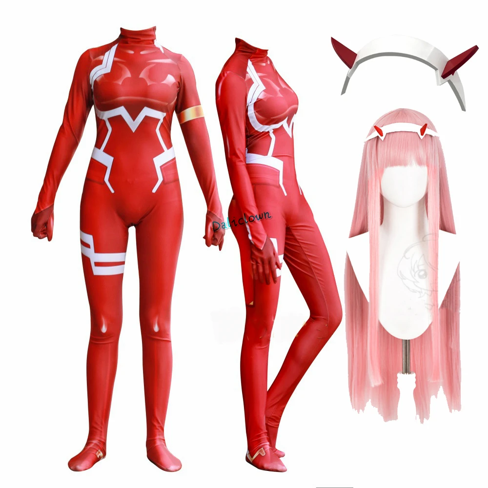 Женский костюм для косплея аниме Дарлинг во Фране 02 Zero Two Хэллоуина с париком и 3D