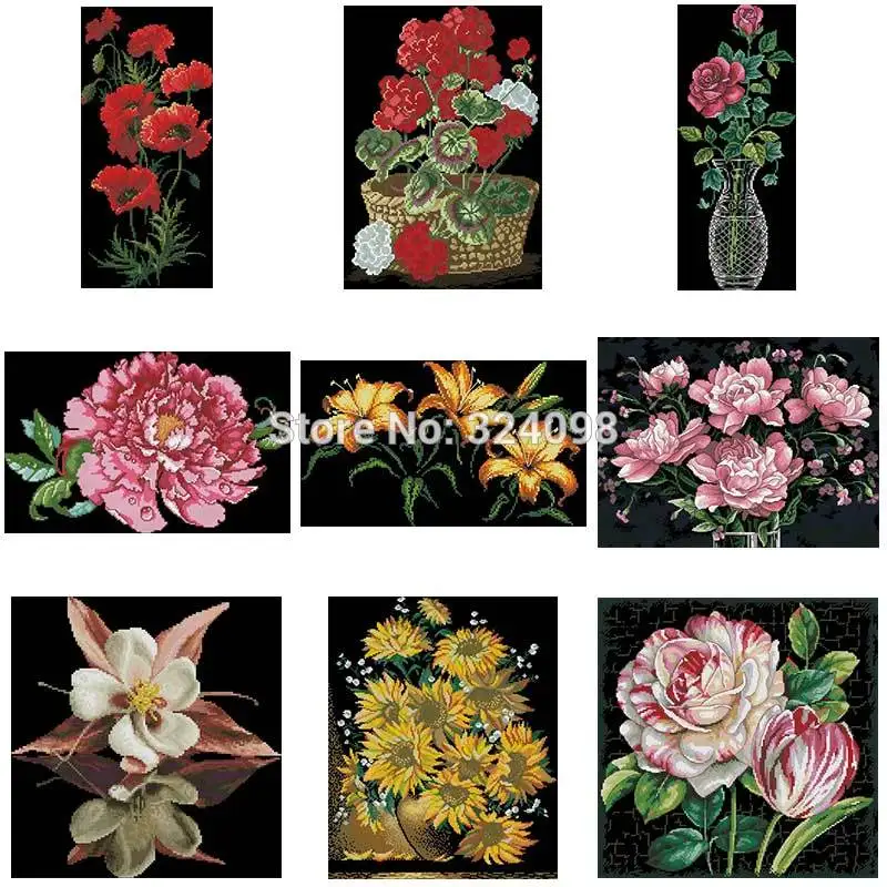 

Flowers patterns Counted Cross Stitch 11CT 14CT DIY wholesale Chinese Cross Stitch Kits Embroidery Needlework Sets