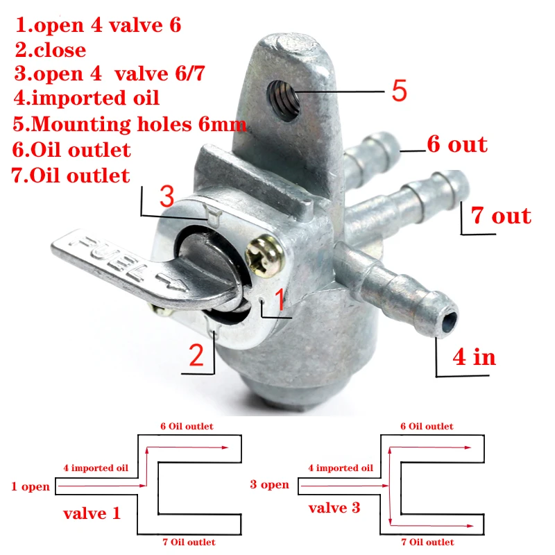 3-портовый переключатель газового топливного клапана петух для мотоцикла