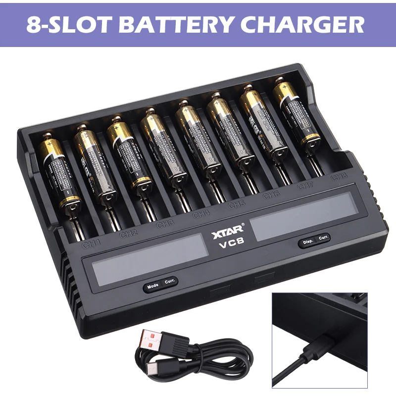 8-in-1 Fast Charge Battery Charger Fit for 14500 14650 16340 17335 17500 17670 18350 18490 AAAA/AAA/AA/ A/SC/ C/D Batteries