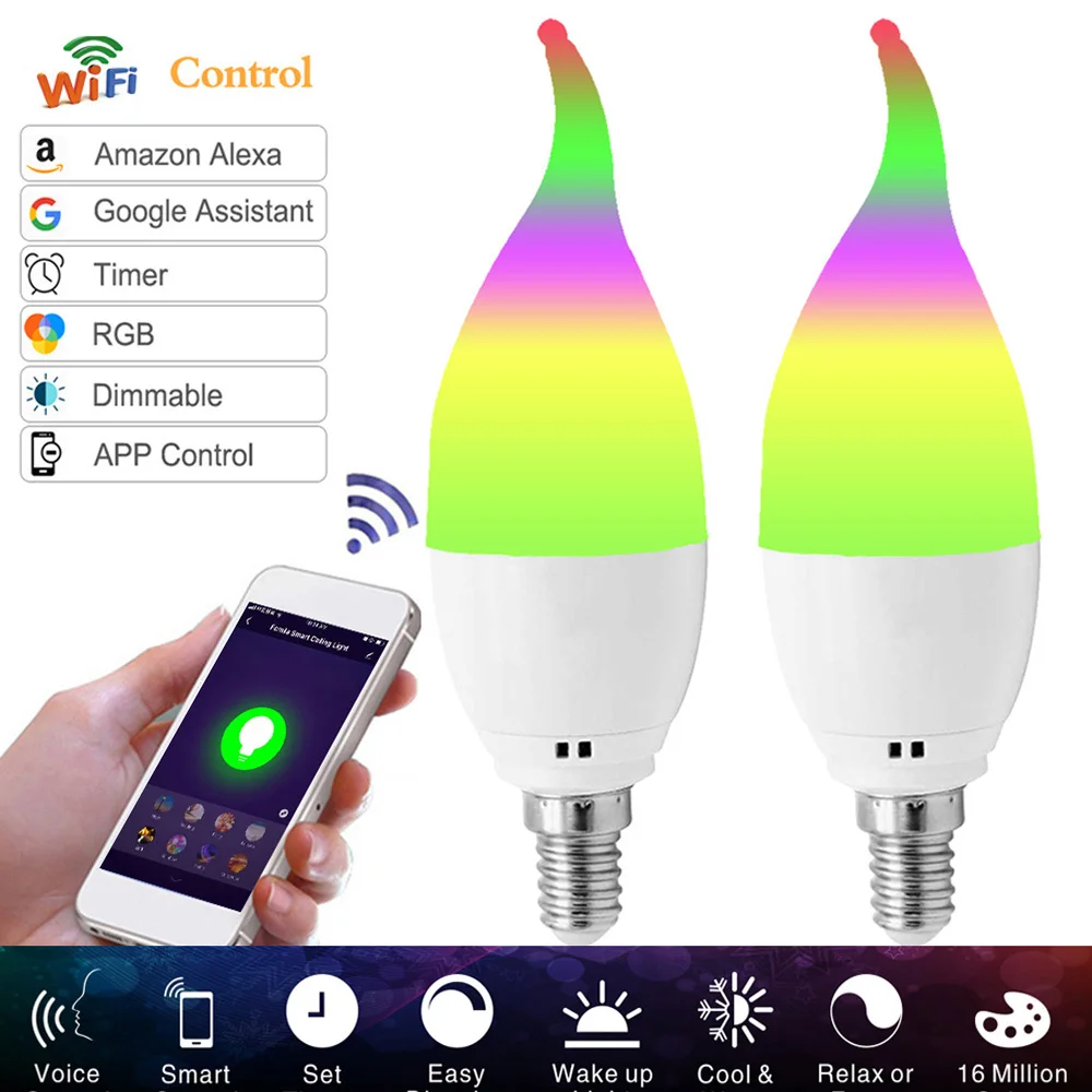 

WiFi умная лампа RGB + W Светодиодная лампа с регулируемой яркостью приложение для телефона дистанционное управление голосовым управлением син...