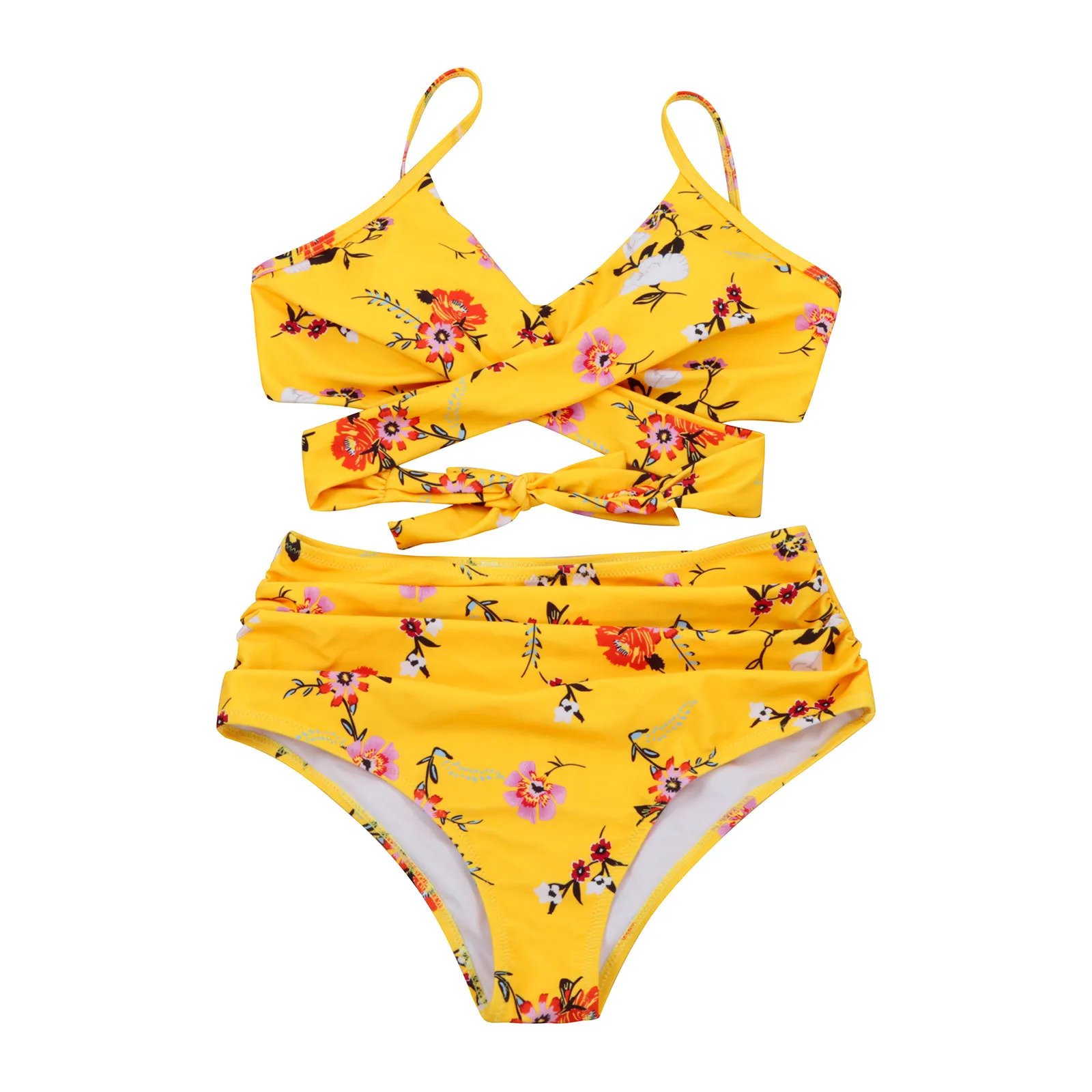 

SAGACE Sexy ladies printed bikini sling split swimwear beachwear suit Women's solid color stitching beach swimwear