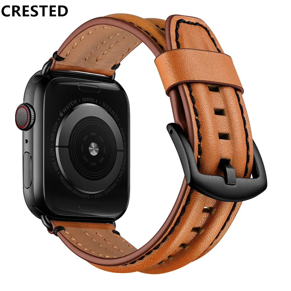 

Genuine Leather strap For Apple Watch Band 44 mm 40mm 42mm 38mm keel handmade for iWatch bracelet series 5 4 3 se 6