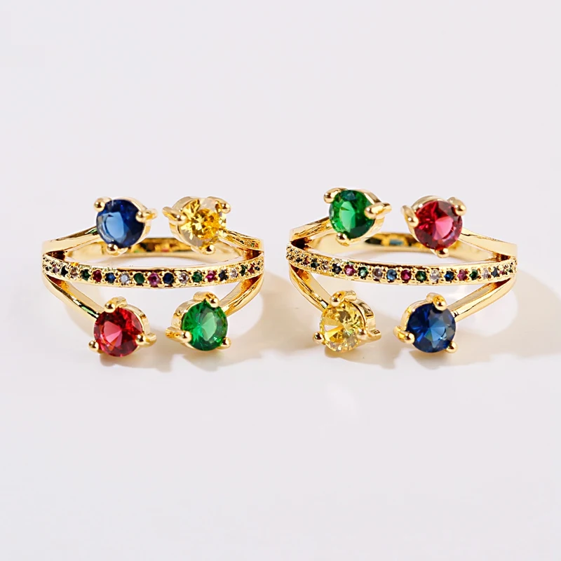 Классические красочные драгоценные камни Радуга CZ Золотое кольцо для женщин