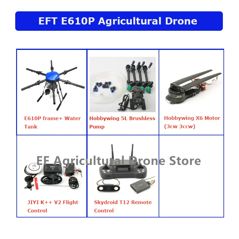 EFT E610P 10L/10กก.6แกนการเกษตร Drone กรอบ12S Brushless ระบบสเปรย์ JIYI K ++ V2 hobbywing X6ชุดมอเตอร์