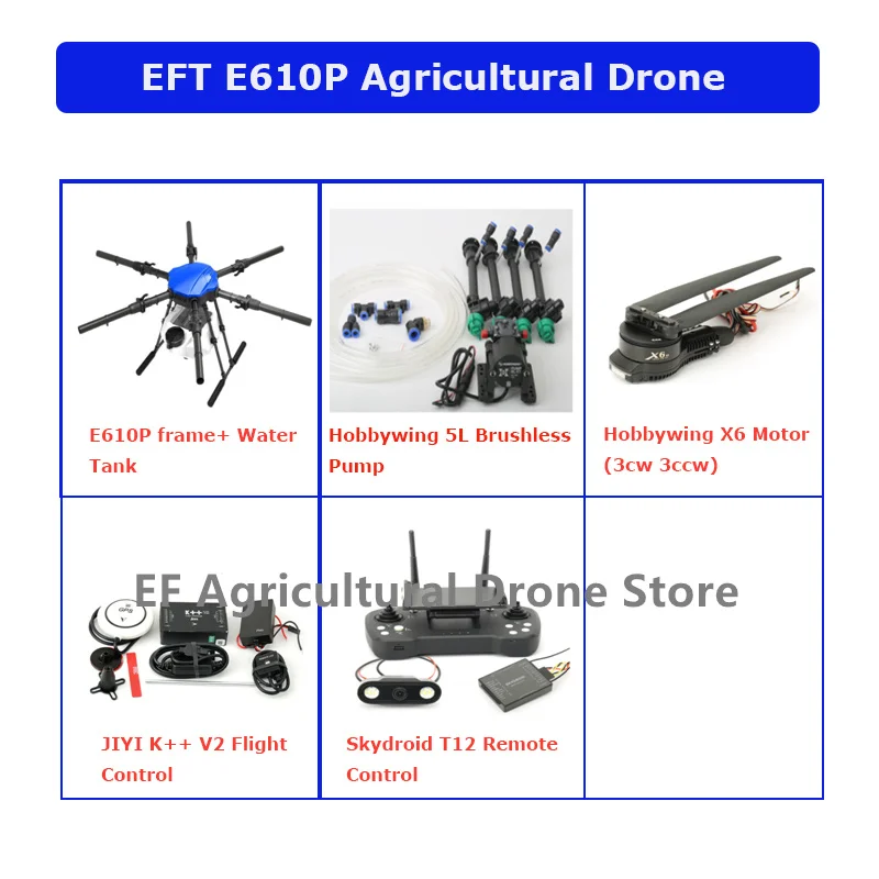 EFT E610P 10 л/10 кг 6-осевая рамка для сельскохозяйственного дрона 12S бесщеточная