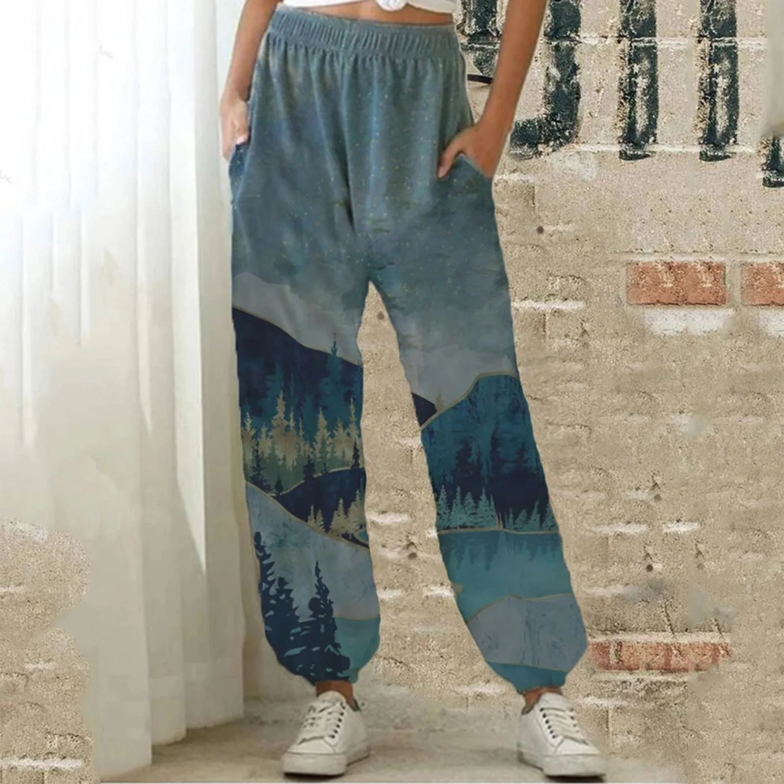 

Vintage Landscape Print Joggers SweatPants Women Trousers Plus Size High Waist Pant Long Loose Casual Pant Female Streetwear S-5