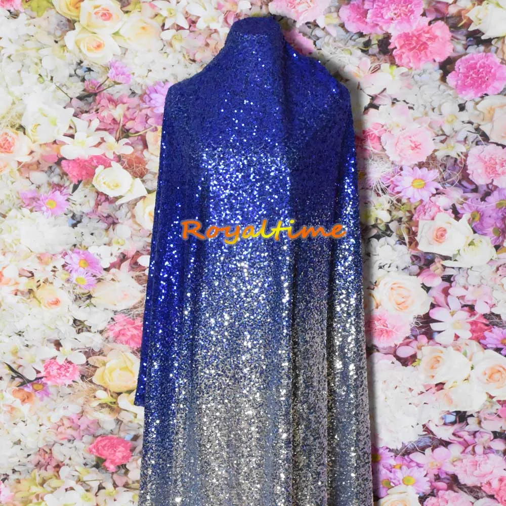 Градиентная королевская сине-серебряная ткань с блестками кружевная для платьев