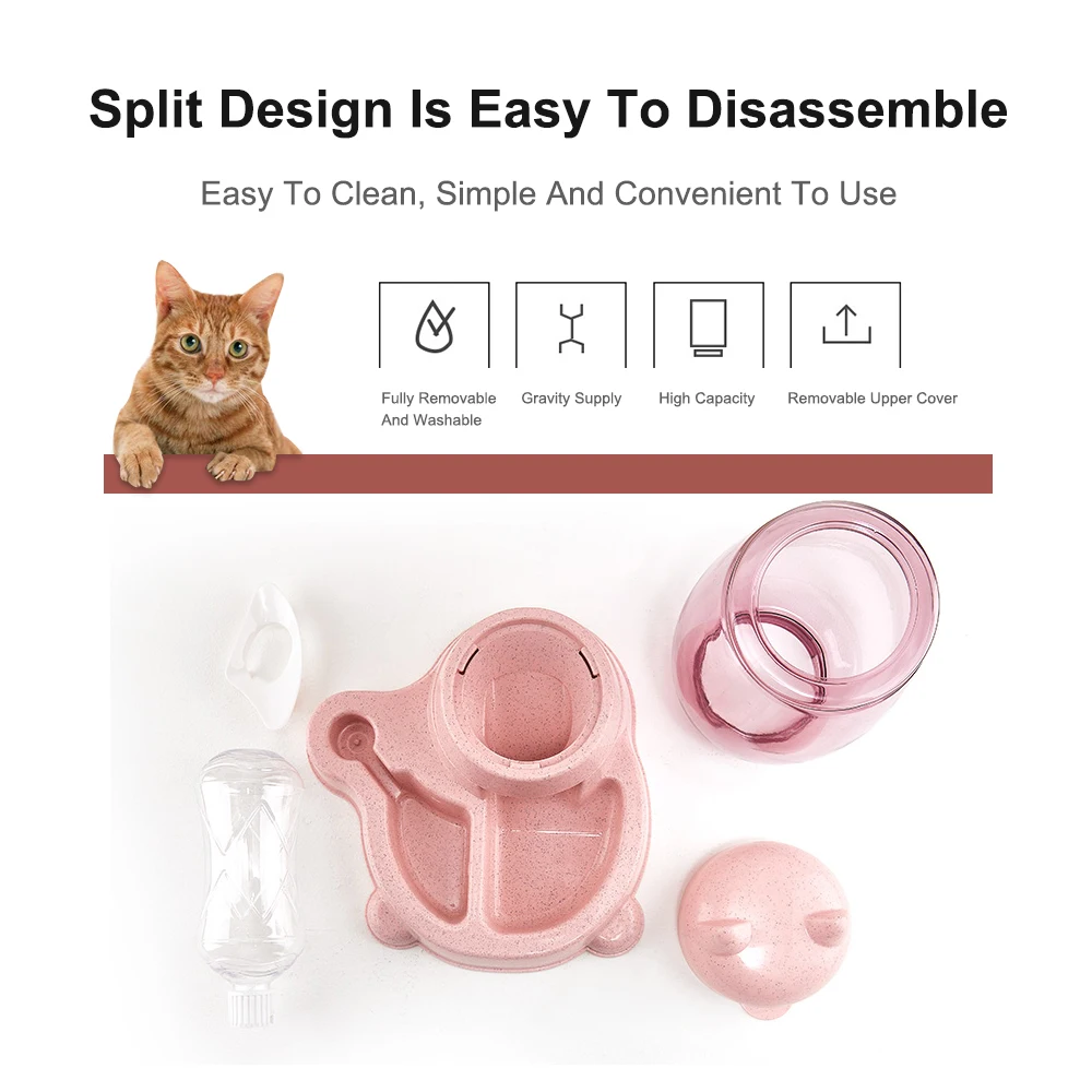 

2.2L Cat Feeder Dog Automatic Water Dispenser Food Feeding Bowl Container Cute Puppy Pets Bottle Cats Care Supplies 2 in 1