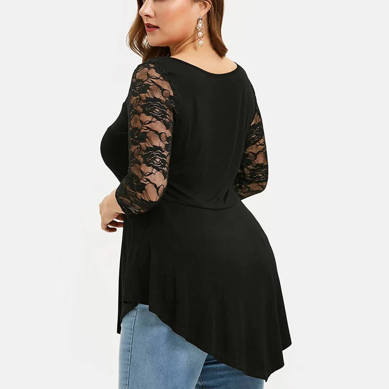 5XL плюс размер блузка женская летняя кружевная открытая бюст три четверти рукав Сексуальная Блузка рубашка Женский жакет Нерегулярные Топы