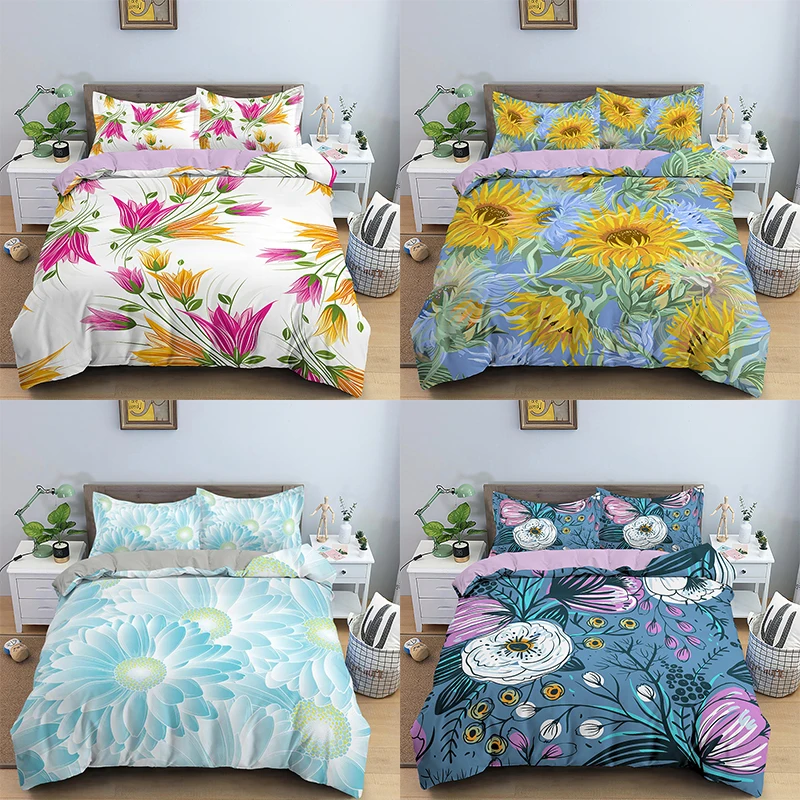 

Colorful Flowers Bedding Set Tropical Rainforest Duvet Cover Pillowcase Quilt Cover Queen King Bedding