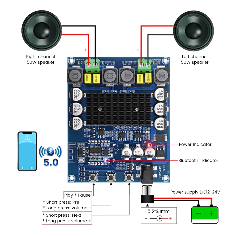 Цифровой усилитель AIYIMA Bluetooth 5 0 TPA3116D2 плата класса D мини домашний мощности 50x2 с