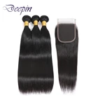 Deepin человеческие волосы 3 пряди застежкой прямые пряди с кружевной застежкой малазийские человеческие волосы не Реми для наращивания