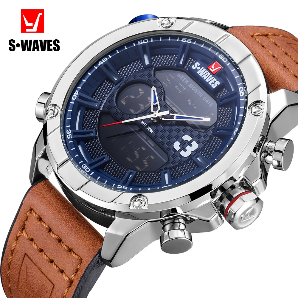 SWAVES мужские часы с кожаным ремешком роскошные уникальные армейские