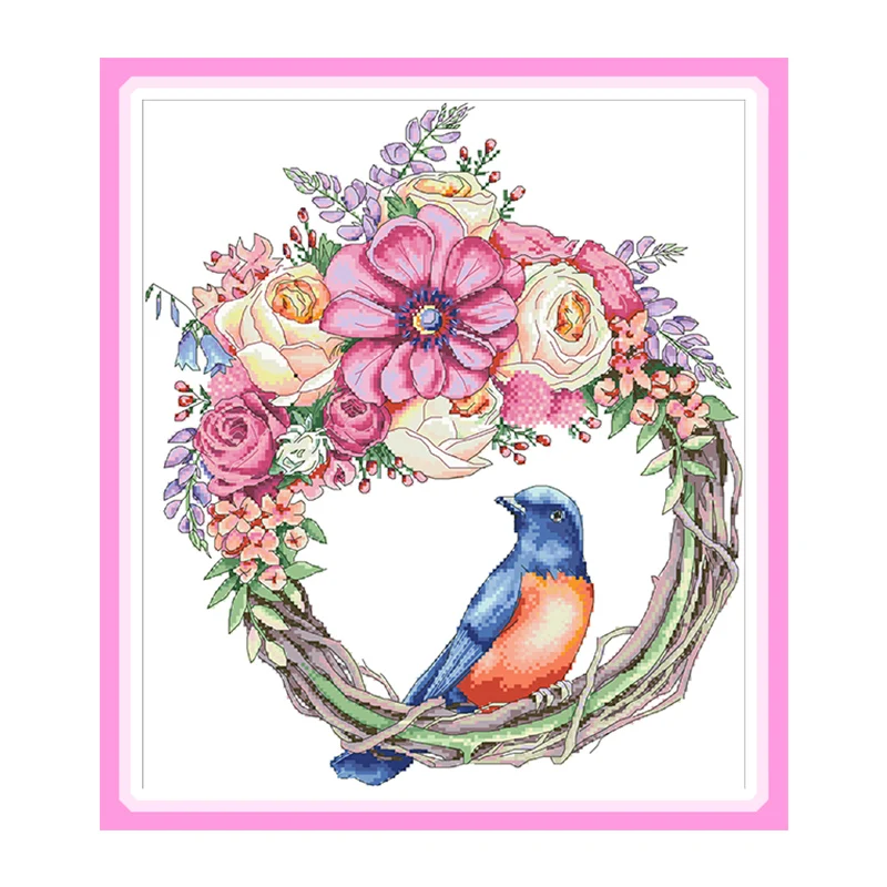 

Bird on Garland (1) Cross Stitch Kits Blank Canvas Embroidery Needlework Sets 11CT 14CT Diy Handmade Crafts Paintings Home Decor