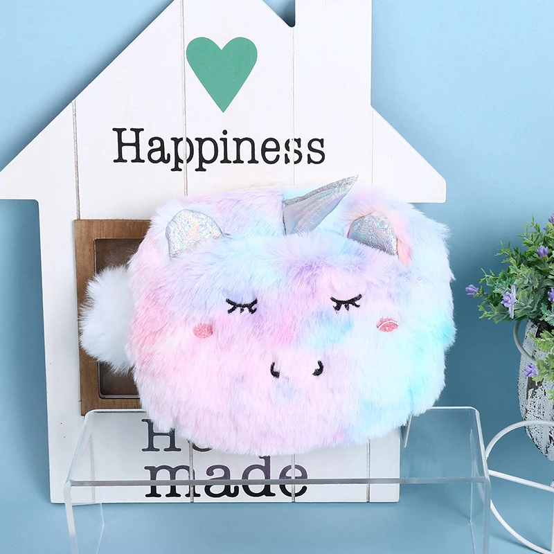 Плюшевая сумка с единорогом градиентная для хранения косметики мелочей