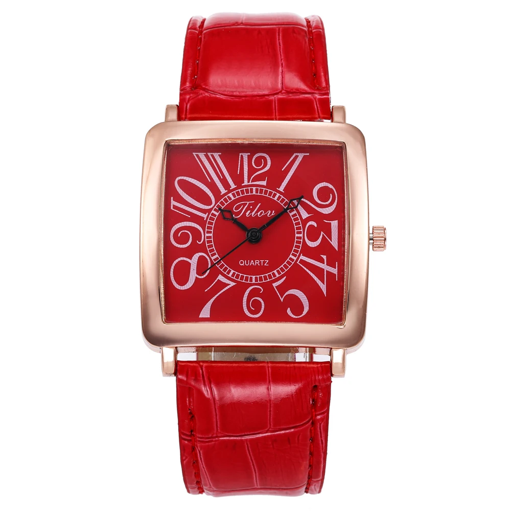 

2020 New Watches Women Square Rose Gold Wrist Watches Red Leather Fashion Brand Watches Female Ladies Quartz Clock montre femme